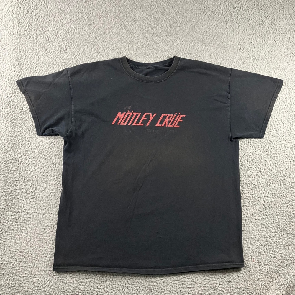 Motley‎ Crue Graphic T-Shirt Men XL Black Red Logo Short Sleeve Rock Band Tee